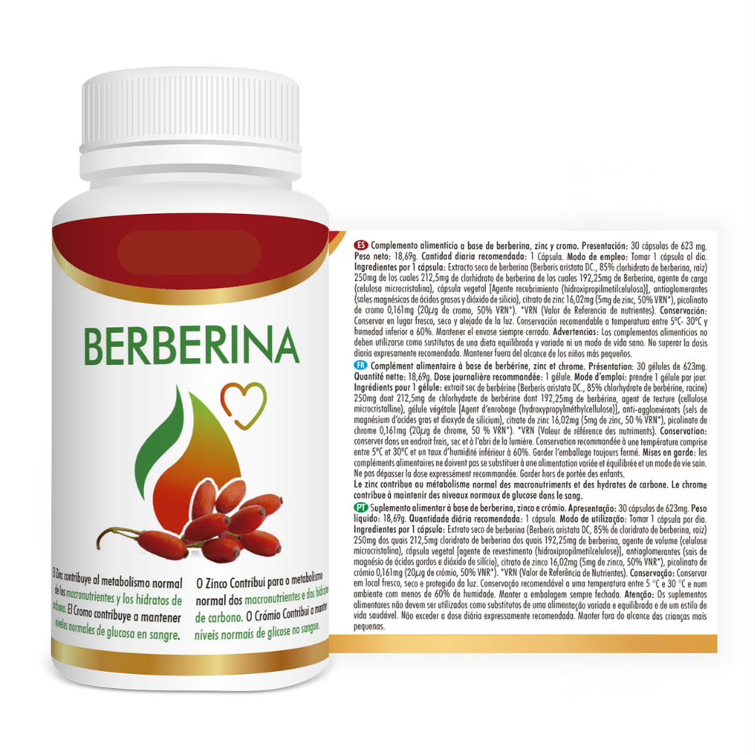 Berberina- Regulador de Glucosa, Colesterol y Peso Antioxidante Natural